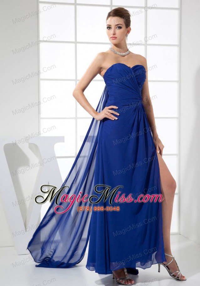wholesale high slit sweetheart neckline watteau train blue chiffon 2013 prom dress