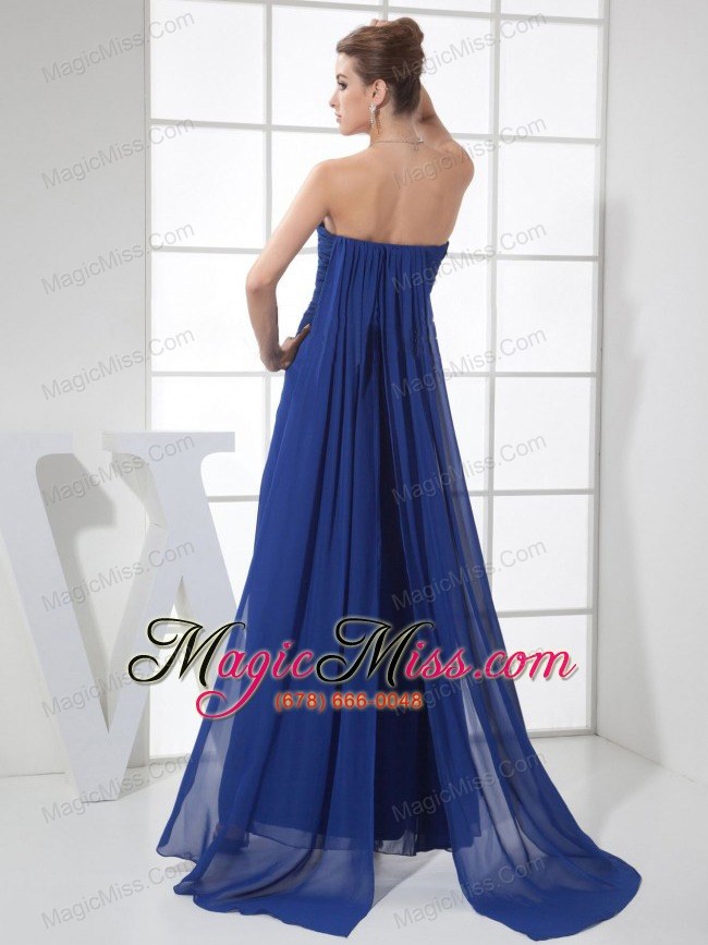 wholesale high slit sweetheart neckline watteau train blue chiffon 2013 prom dress