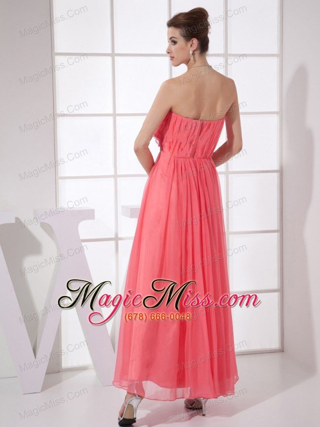 wholesale hand made flower watermelon red chiffon ankle-length 2013 prom dress