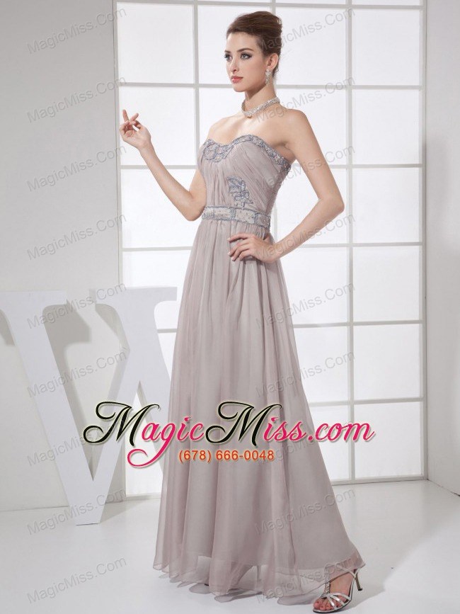 wholesale beading decorate bodice sweetheart neckline ankle-length grey chiffon 2013 prom dress