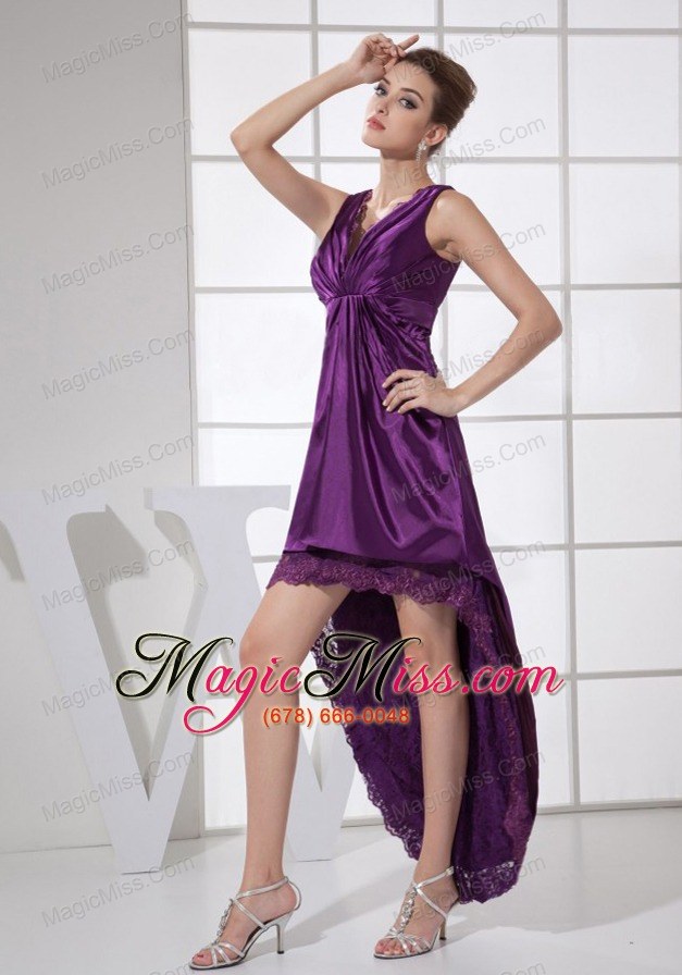 wholesale v-neck purple and high-low for custom made prom dress