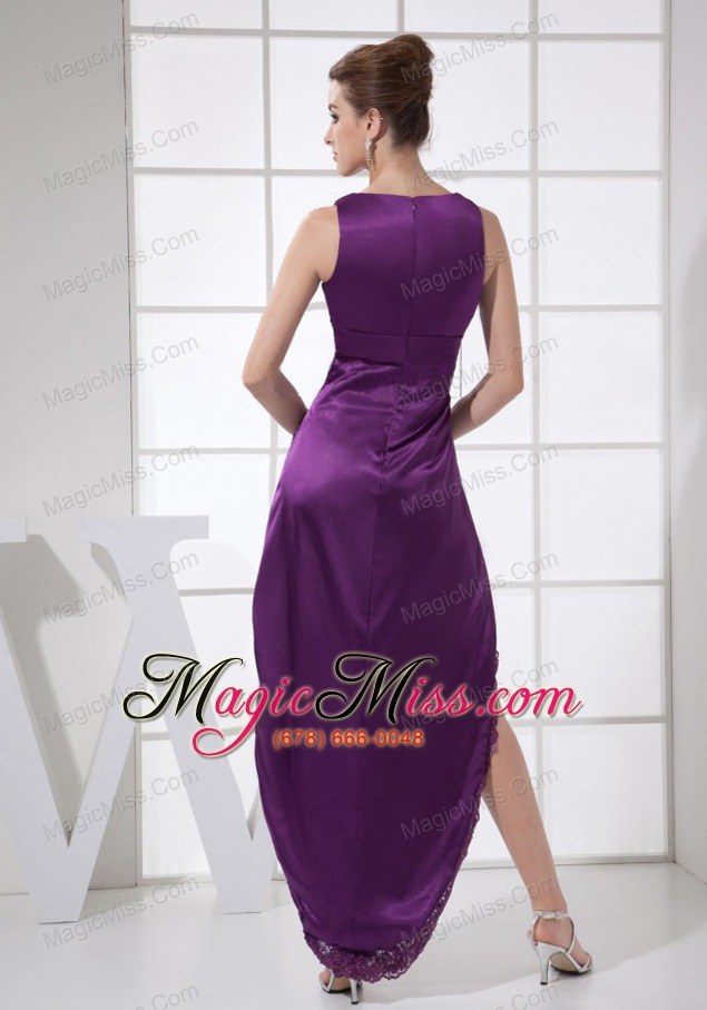 wholesale v-neck purple and high-low for custom made prom dress