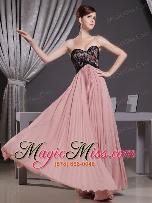 wholesale pink prom dress with sweetheart laceand pleat decorate