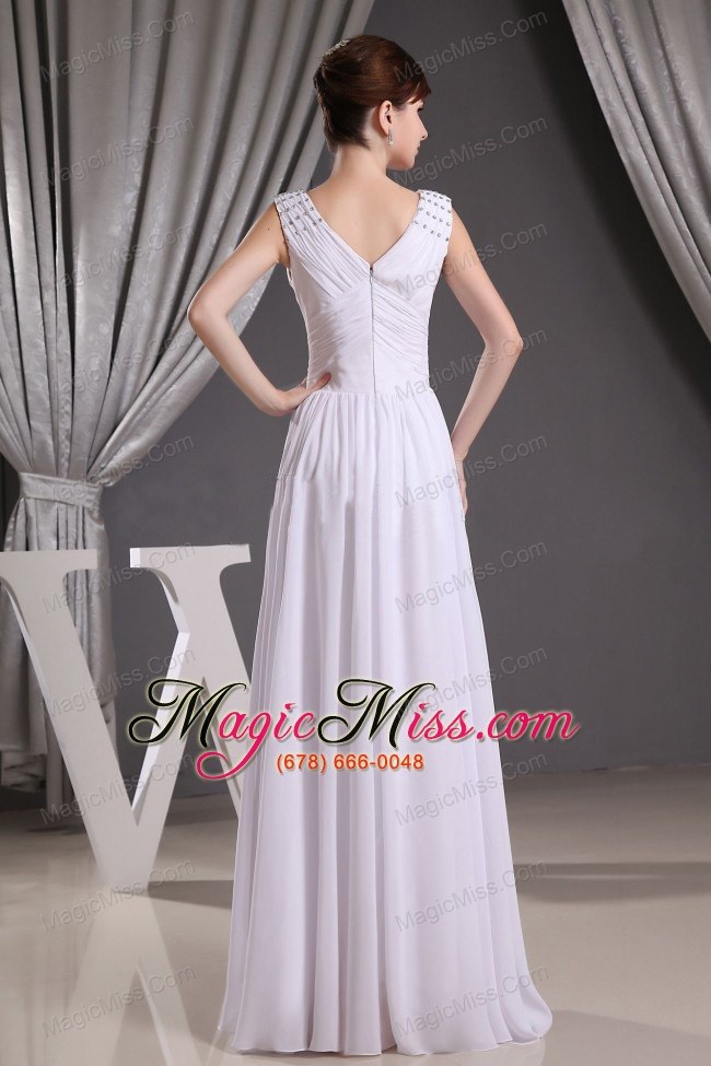 wholesale white v-neck beading and ruch for prom dress