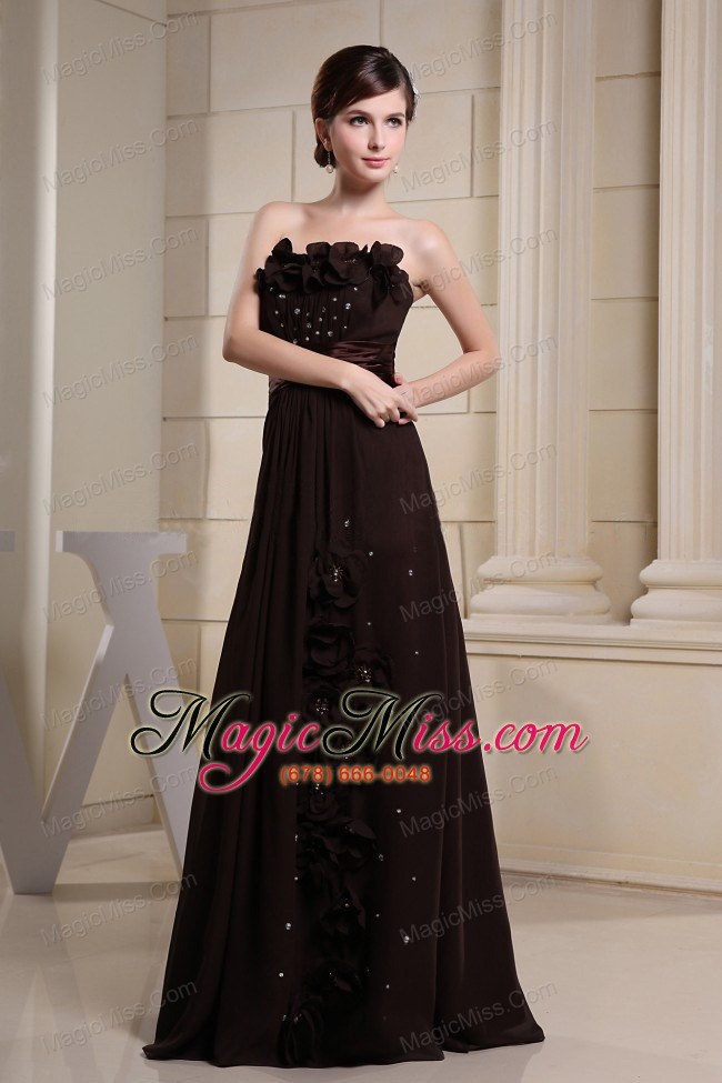 wholesale brown prom dress with hand made flowers and strapless