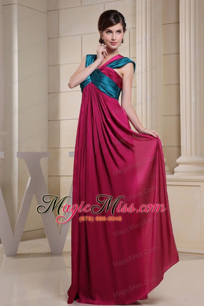 wholesale asymmetrical neckline for prom dress with ruch and hot pink