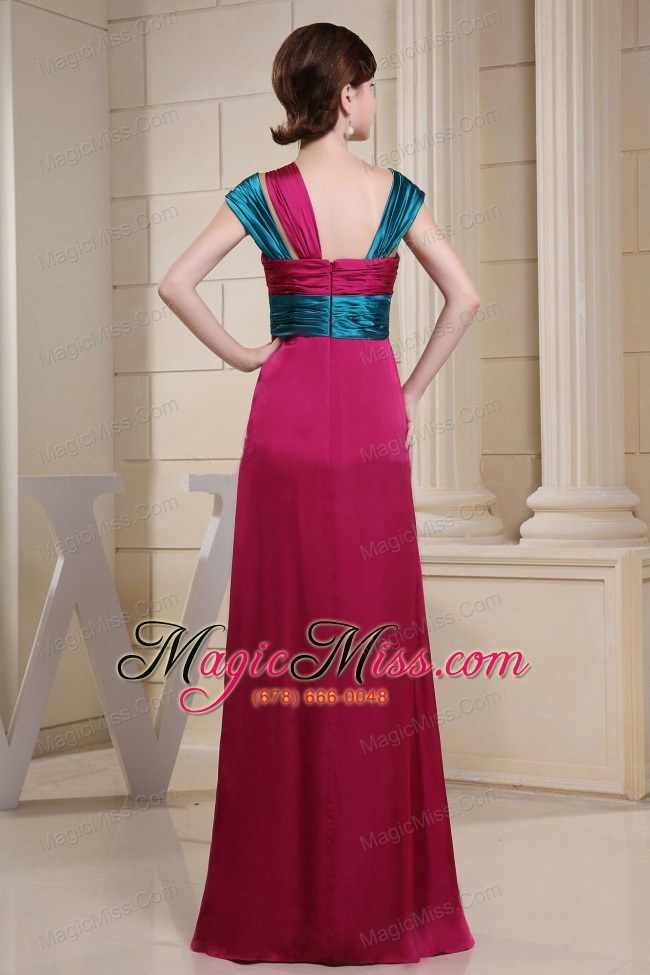 wholesale asymmetrical neckline for prom dress with ruch and hot pink