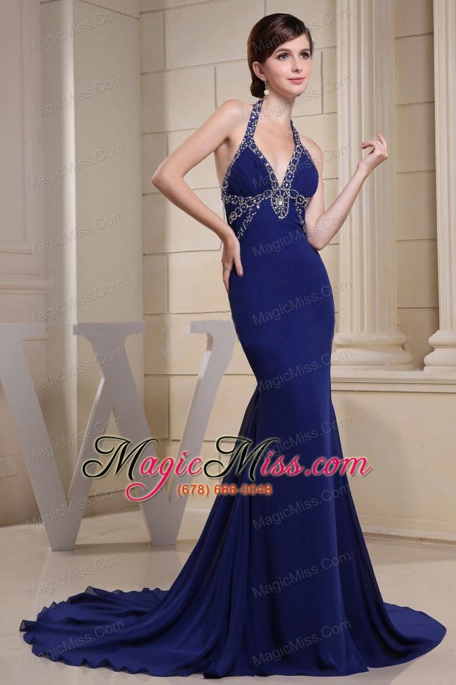 wholesale mermaid prom dress with halter beading and ruch for custom made