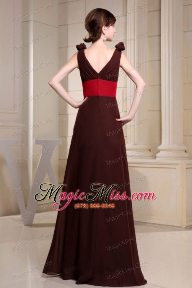 wholesale v-neck hand made flowers for brown prom dress