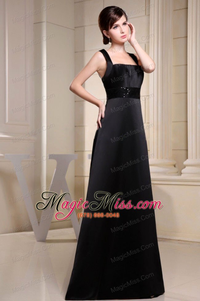 wholesale straps black prom dress with belt a-line floor-length