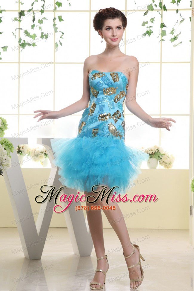 wholesale baby blue appliques and ruffles for prom dress with mini-legth