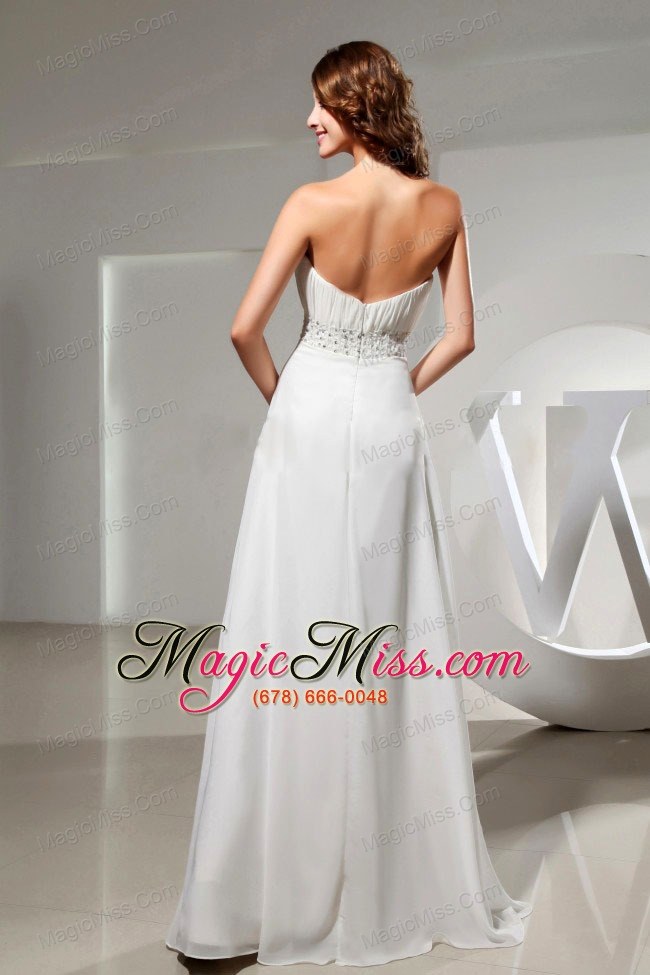 wholesale simple wedding dress with beaded decorate waist and ruch bodice