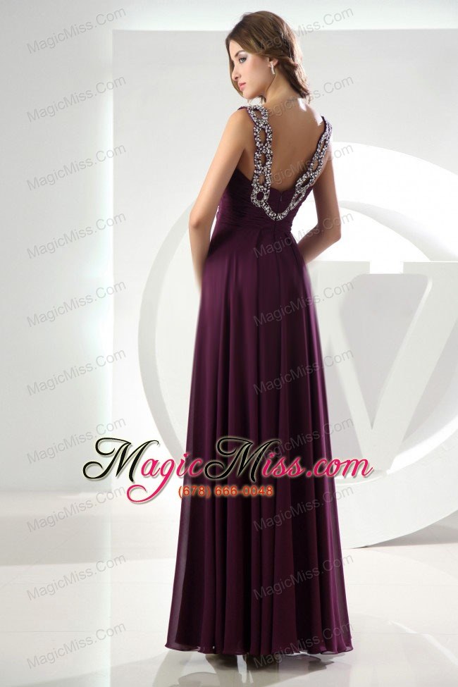 wholesale beading empire chiffon prom dress v-neck ankle-length purple