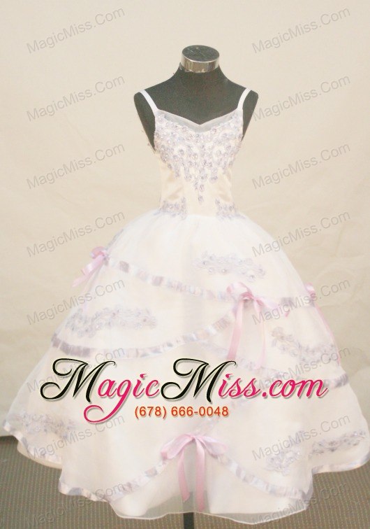 wholesale white princess flower girl pageant dress with appliques decorate spaghetti straps neckline