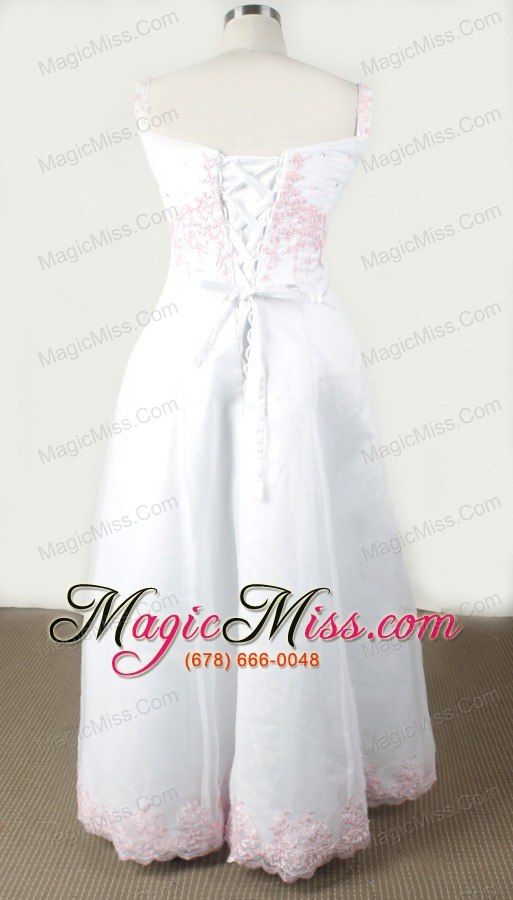 wholesale white appliques for little girl pageant dresses with straps and floor-length