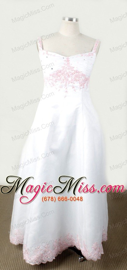 wholesale white appliques for little girl pageant dresses with straps and floor-length