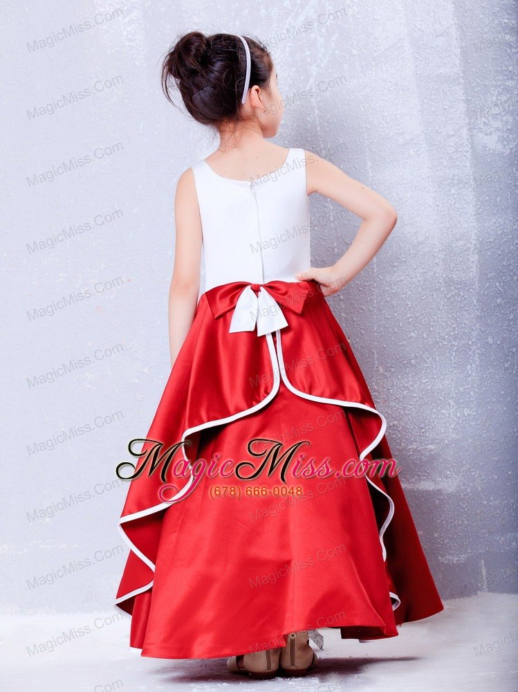 wholesale white and red a-line scoop ankle-length taffeta embroidery flower girl dress