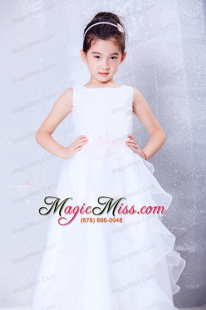 wholesale white a-line scoop ankle-length organza beading flower girl dress