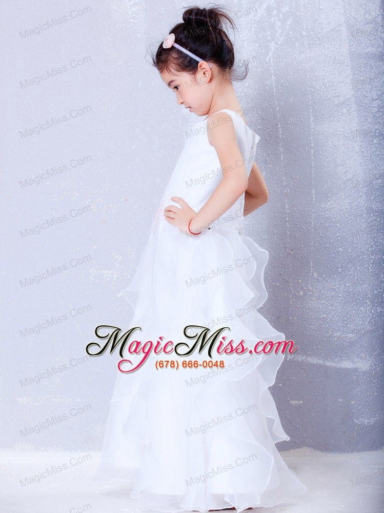 wholesale white a-line scoop ankle-length organza beading flower girl dress