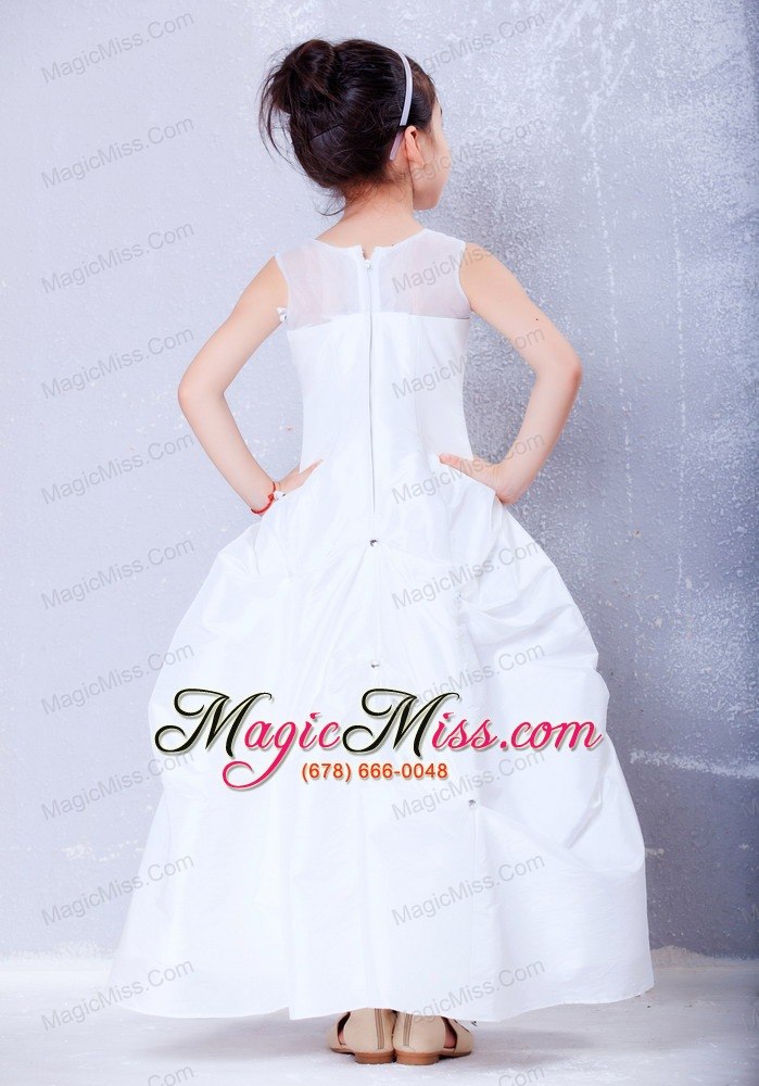 wholesale white a-line bateau ankle-length taffeta and organza beading flower girl dress