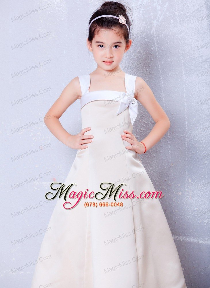 wholesale champagne a-line square ankle-length taffeta bows flower girl dress