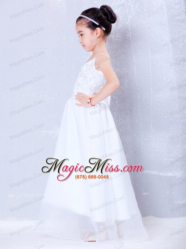 wholesale white a-line v-neck floor-length taffeta and organza beading flower girl dress
