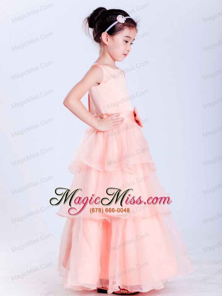 wholesale watermelon red a-line scoop ankle-length taffeta and organza bow flower girl dress