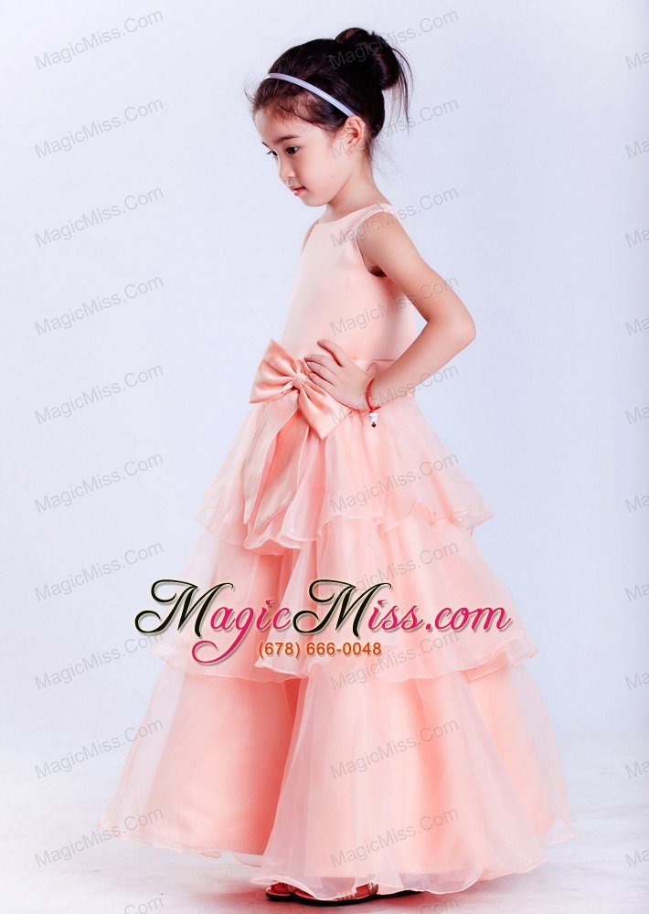 wholesale watermelon red a-line scoop ankle-length taffeta and organza bow flower girl dress