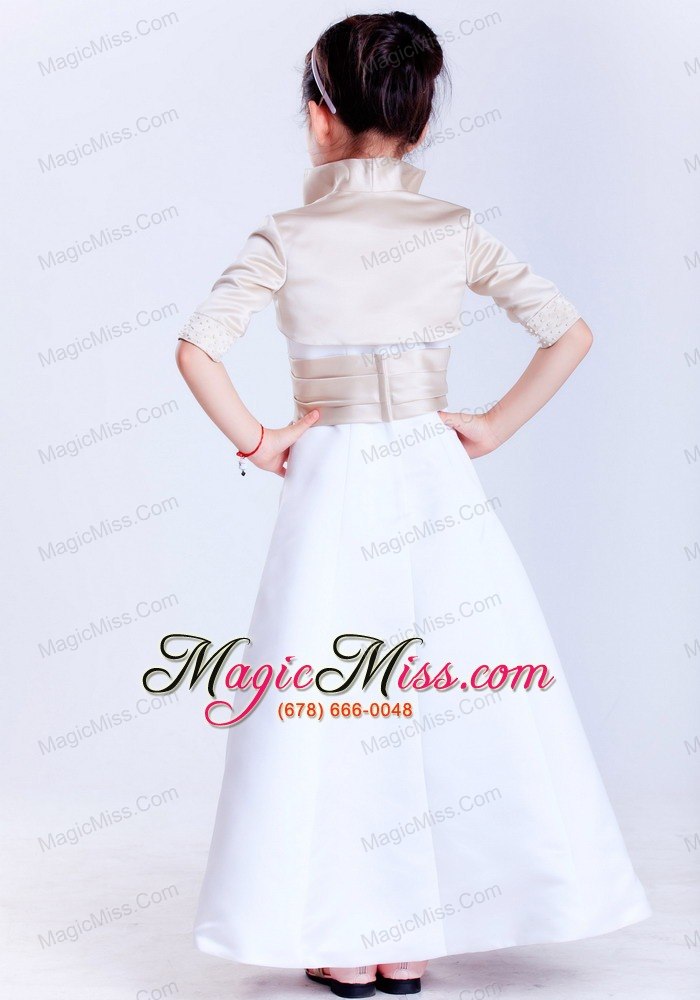 wholesale white a-line strapless ankle-length satin beading flower girl dress