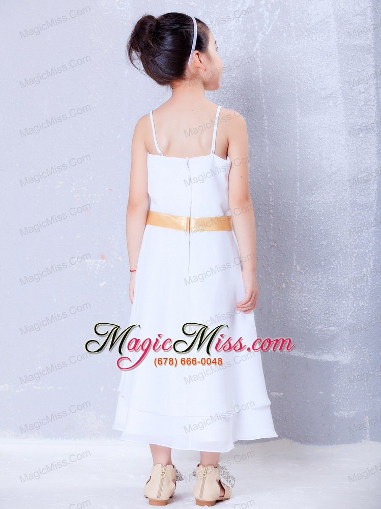 wholesale white empire straps ankle-length chiffon hand made flower flower girl dress