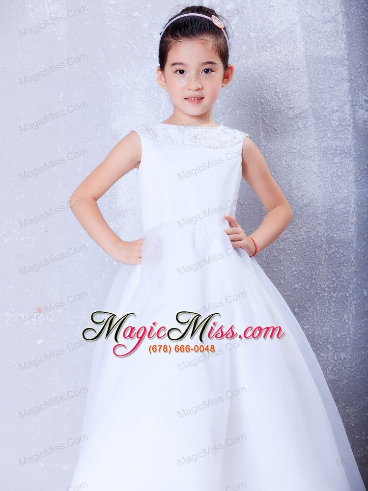 wholesale white a-line bateau ankle-length organza beading flower girl dress