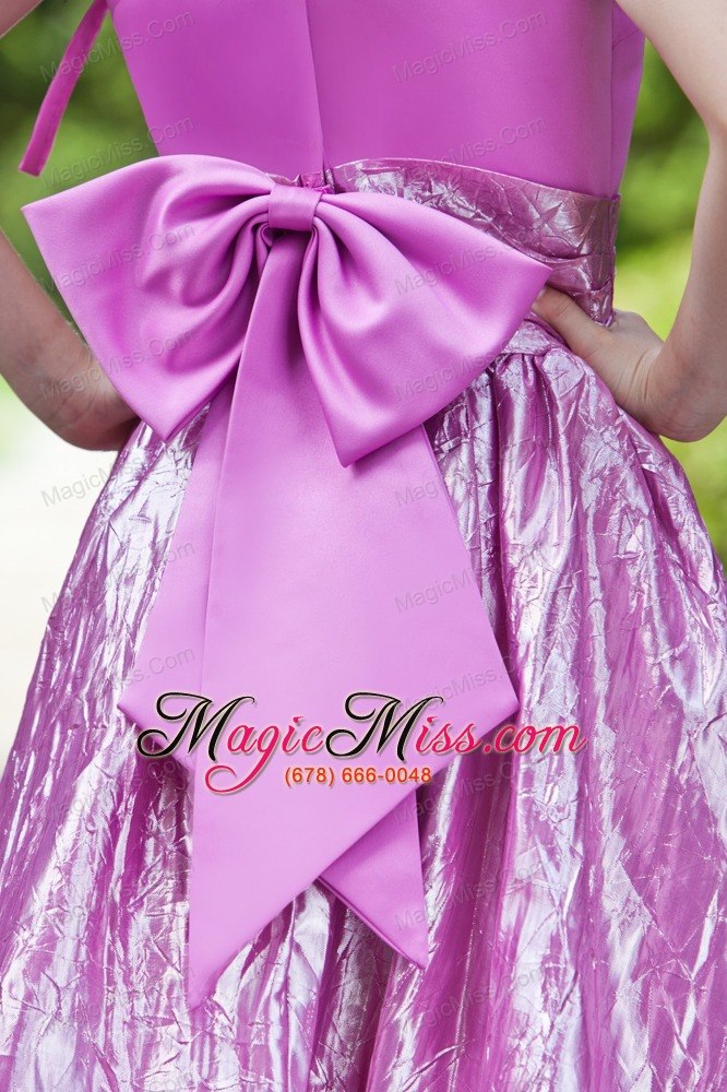 wholesale lavender column / sheath scoop ankle-length satin bow flower girl dress