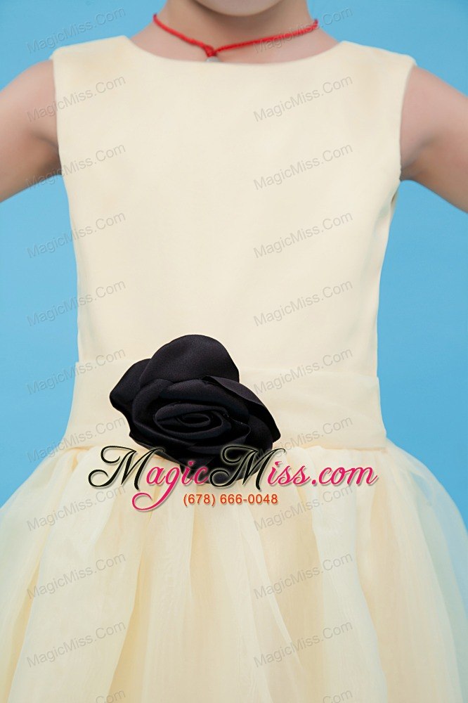 wholesale light yellow a-line scoop floor-length tulle hand made flower flower girl dress
