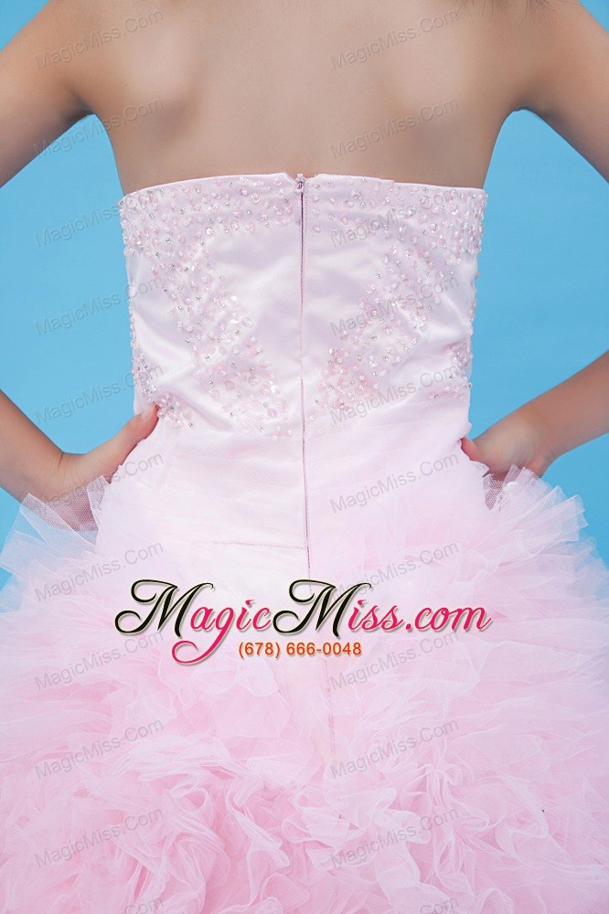 wholesale baby pink a-line halter floor-length tulle beading flower girl dress