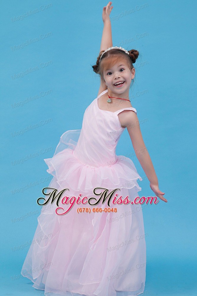 wholesale baby pink a-line straps floor-length organza flower girl dress