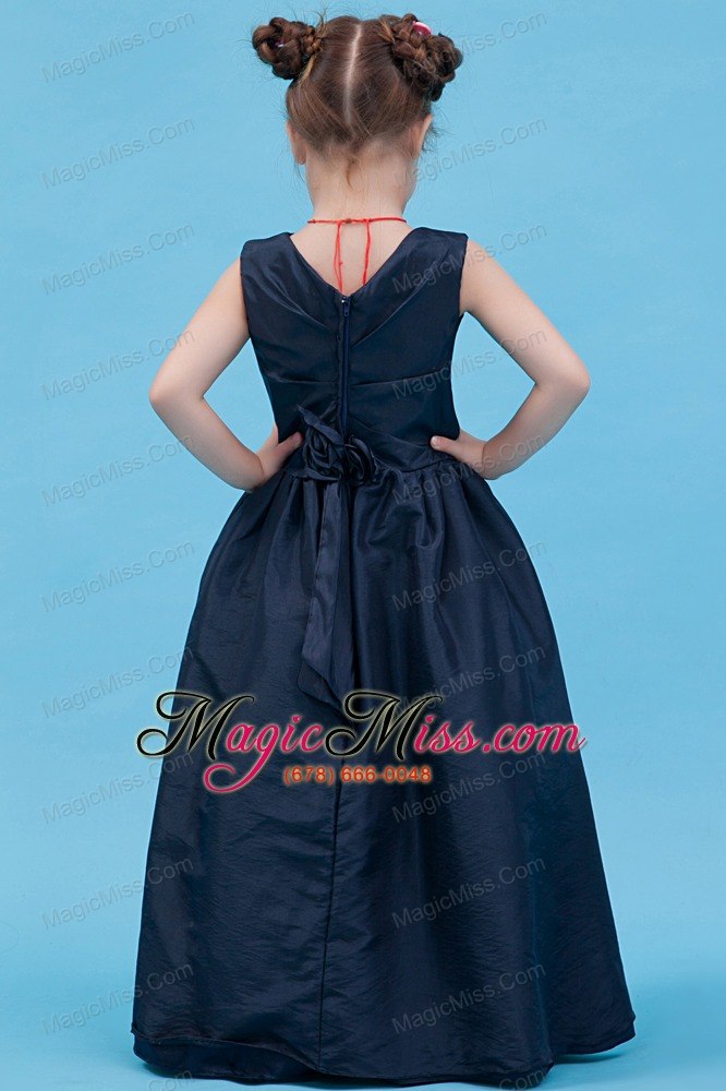 wholesale navy blue a-line v-neck floor-length taffeta flower girl dress