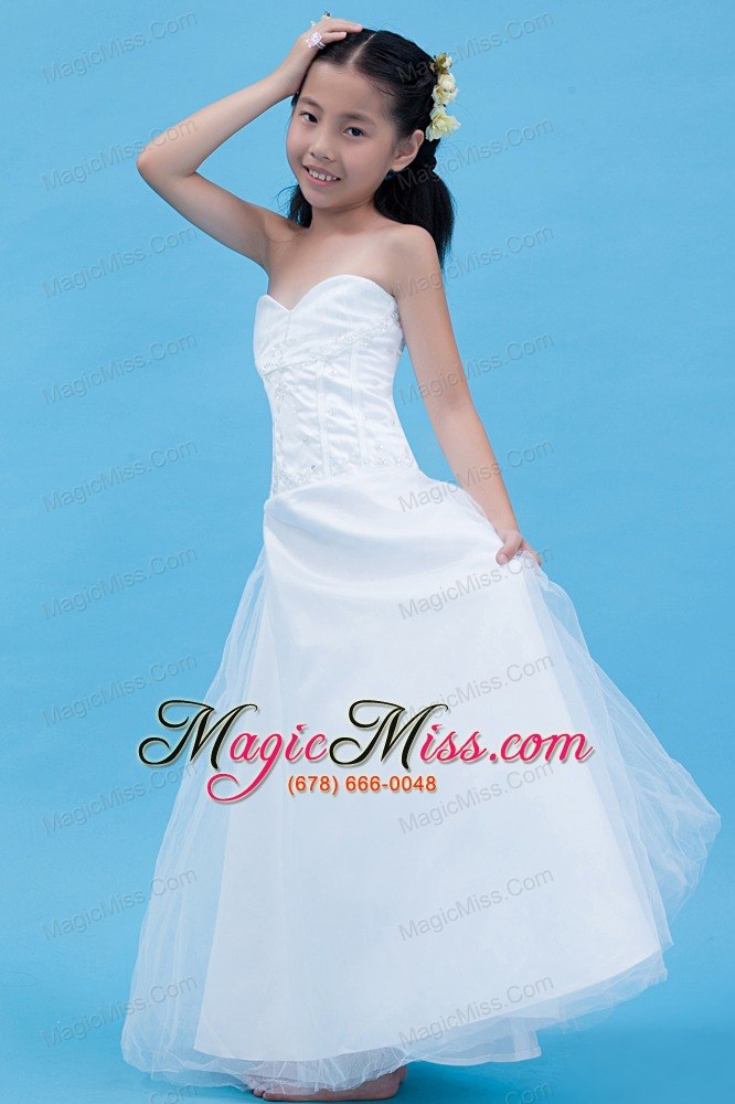 wholesale white a-line sweetheart floor-length tulle appliques flower girl dress