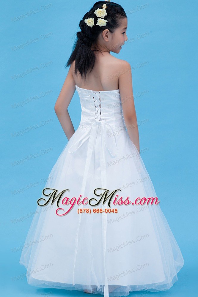 wholesale white a-line sweetheart floor-length tulle appliques flower girl dress