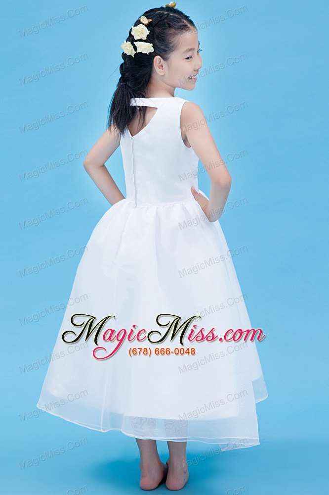 wholesale white a-line v-neck ankle-length organza appliques flower girl dress