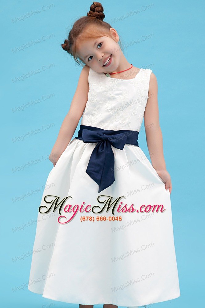 wholesale white a-line scoop ankle-length taffeta embroidery flower girl dress