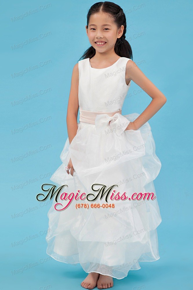 wholesale white a-line scoop ankle-length organza sash flower girl dress