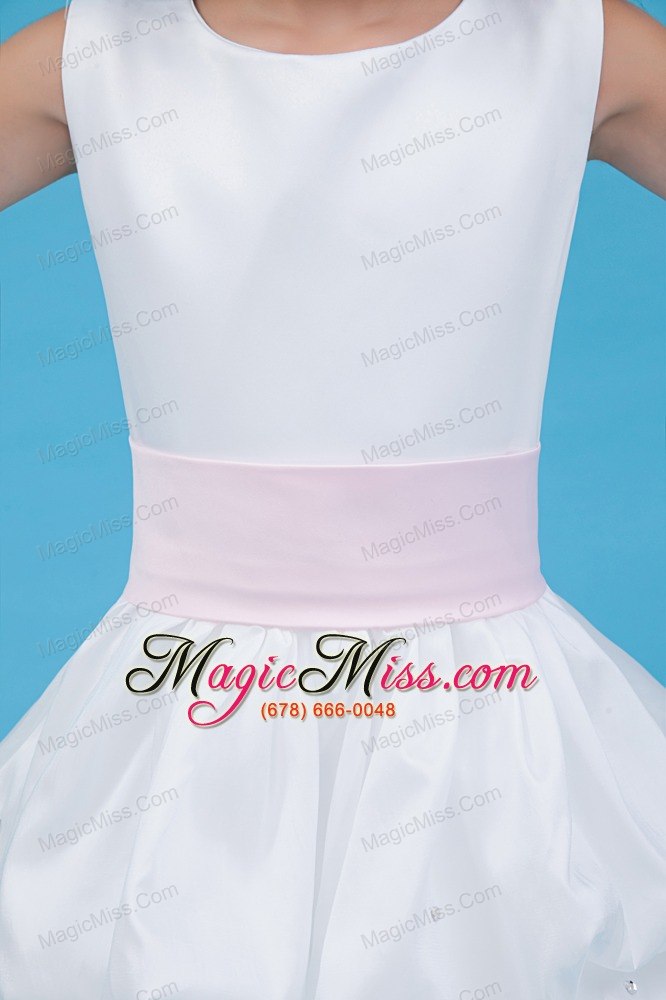 wholesale white a-line scoop floor-length taffeta belt flower girl dress