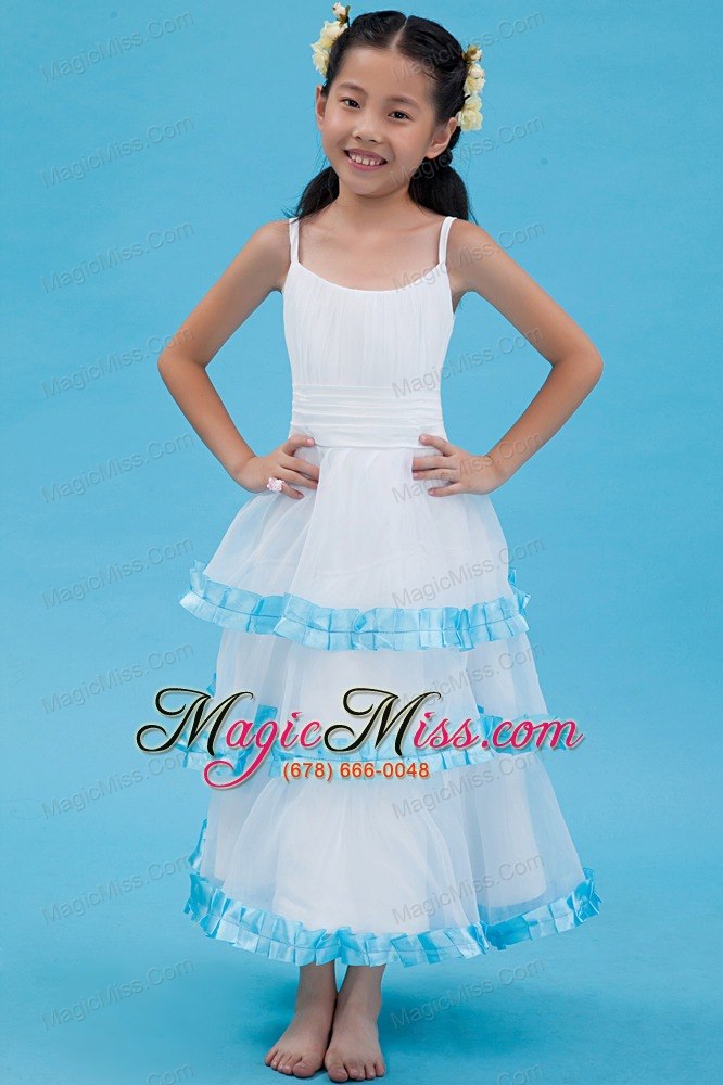 wholesale white a-line straps ankle-length organza ruch flower girl dress