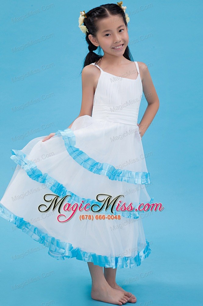 wholesale white a-line straps ankle-length organza ruch flower girl dress