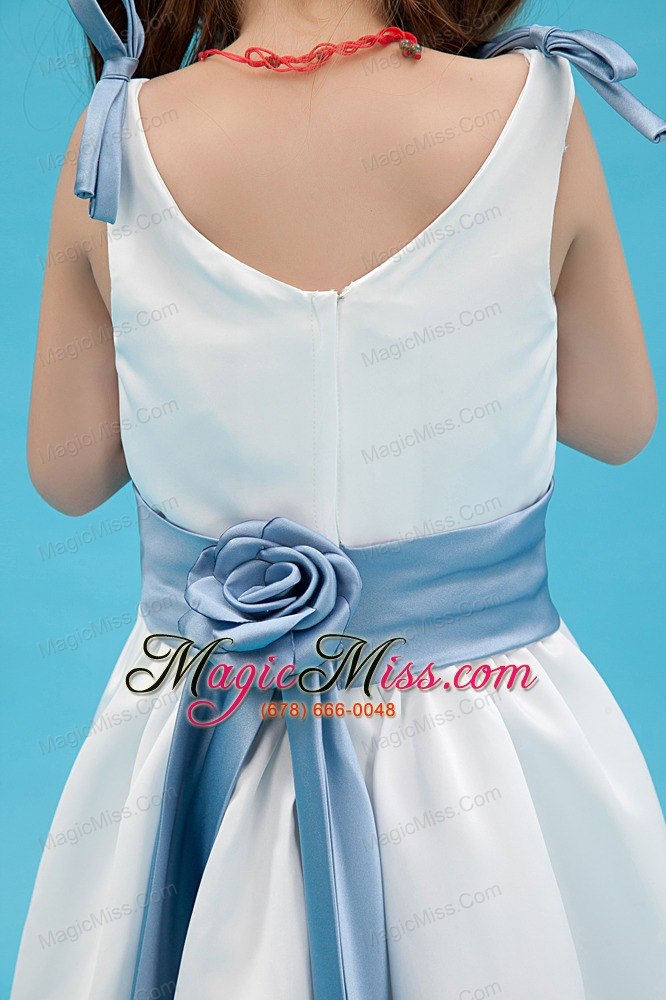 wholesale white a-line v-neck ankle-length taffeta belt flower girl dress