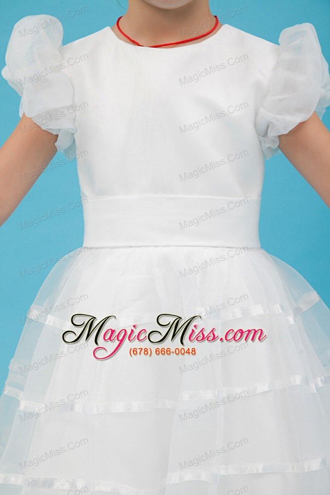 wholesale white a-line scoop ankle-length organza belt flower girl dress