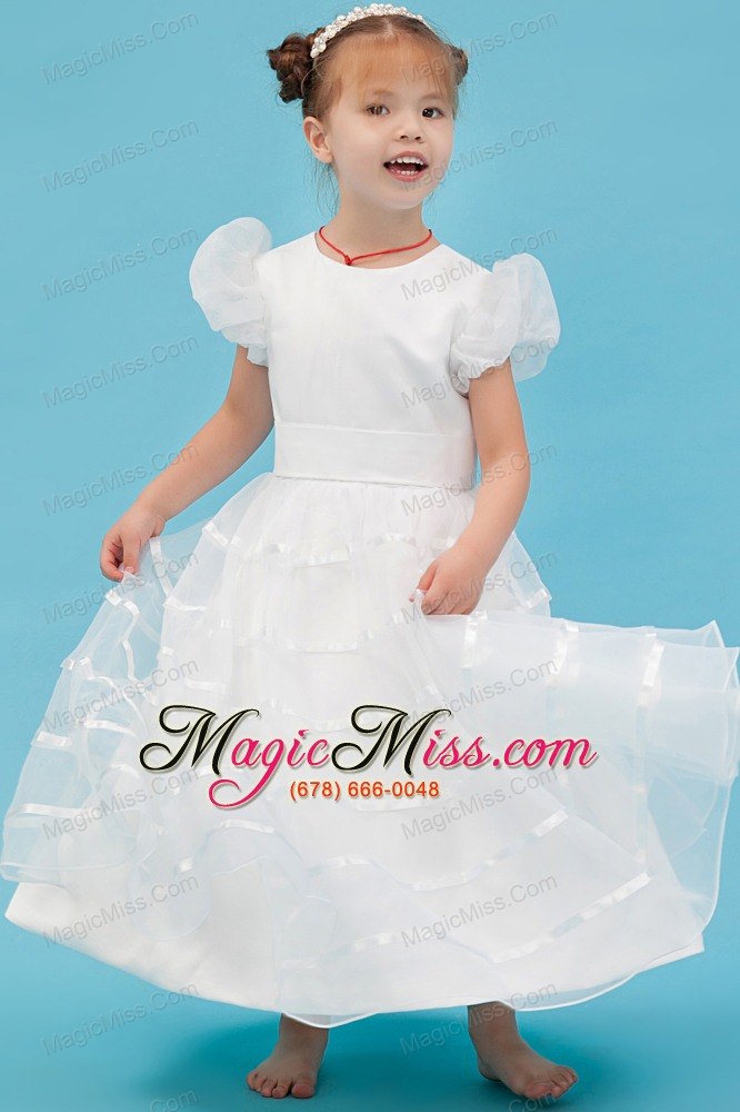 wholesale white a-line scoop ankle-length organza belt flower girl dress