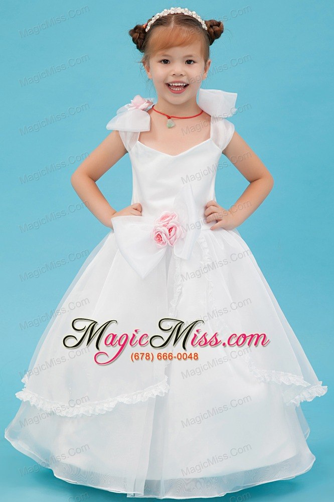 wholesale white a-line square floor-length organza hand made flowers flower girl dress