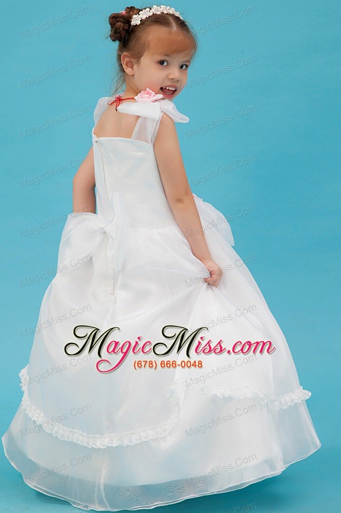 wholesale white a-line square floor-length organza hand made flowers flower girl dress