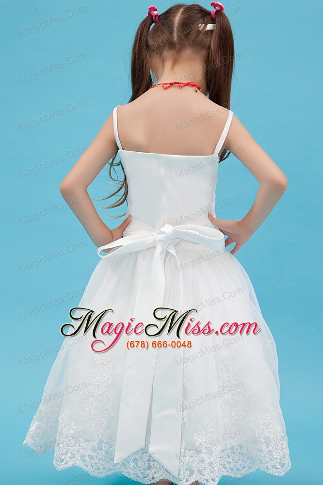 wholesale white a-line straps ankle-length organza sash flower girl dress